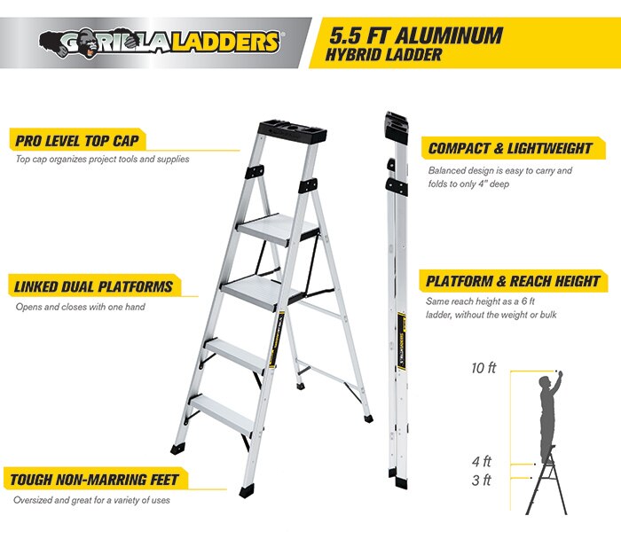 Gorilla Ladders 5.5 ft. Aluminum Hybrid Ladder